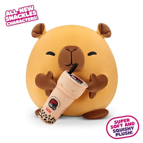 Snackles, Series 2, Capybara (Kung Fu Tea, Bubble Tea), Plush Toy, Cuddly Squishy Comfort Plush with License Snack Brand Accessory, Medium (35 cm), Brown Box, (Capybara)