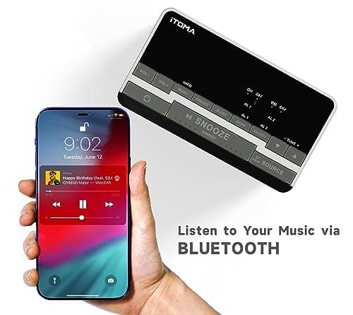 iTOMA Réveil Radio FM et Dab avec Port de Charge USB, Haut - Parleur stéréo Bluetooth, Prise Casque, Double Alarme, Snooze, écran LCD dimmable 3501
