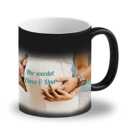LOOXIS Mug magique personnalisé avec photo et texte, à personnaliser - Mug à changement de couleur, Magic Mug, thermo-revêtement, 325ml - Idée cadeau pour femme & homme - Intérieur blanc