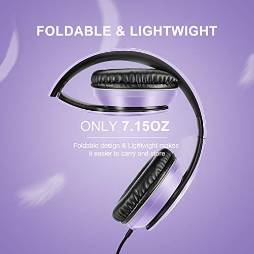 LORELEI X6 Casque supra-auriculaire filaire avec microphone, léger, pliable et portable avec basses stéréo sans nœuds de 1,45 m pour smartphone, tablette, MP3/4 (violet/noir)