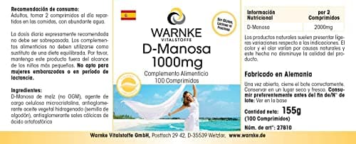 D-Mannose 1000mg - dosage élevé - végétalien - 100 comprimés | Warnke Vitalstoffe - Qualité des pharmacies allemandes