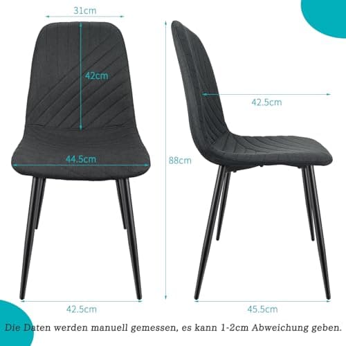 LEWE Chaises de Salle à Manger Lot de 4, Chaise de Cuisine avec Dossier, Toile de Lin Chaise Rembourrée avec Pied Métallique, pour Salle à Manger, Salon, Cuisine et Chambre à Coucher