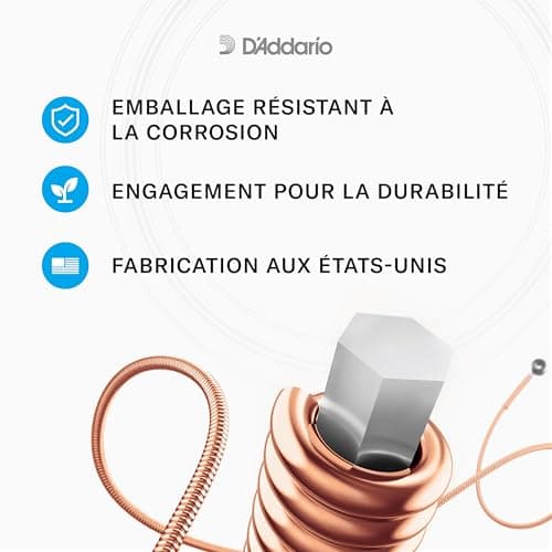 D'Addario Cordes Guitare Acoustique | Corde Guitare Folk | EJ15 | Cordes en bronze phosphoreux pour guitare acoustique avec revêtement | Très Léger 10-47
