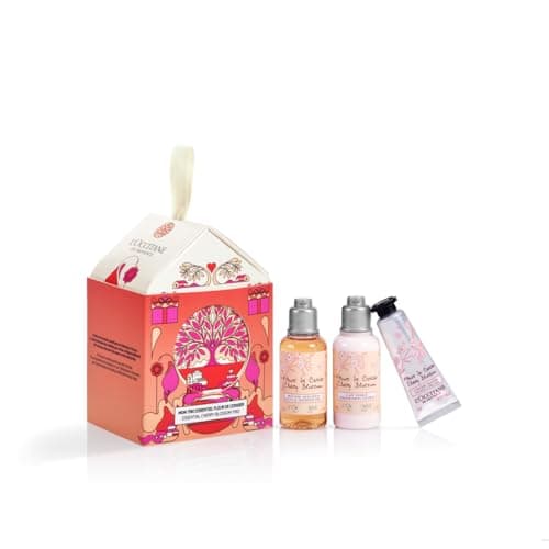 L'OCCITANE - Coffret de Noël Maisonnette Fleurs de Ceriser - Mousse Douceur Gel Douche, Lait Perlé Corps et Crème Mains - Fabriqué en France
