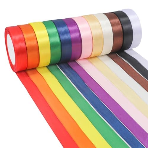 ihaspoko Ruban Satin, 12 Couleurs 20mm Ruban Tissu pour Bricolage Art & Artisanat, Emballage Cadeau, Ballons, Nœuds, Décoration de Mariage (22m/Rouleau)