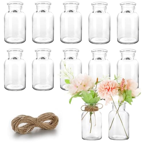 Lannvan 12 Mini Vases en Verre - Petits Vases pour Decoratifs de Table Mariage - Vases Décoratifs avec Ficelle - Mini Vase en Verre pour Décorations de Table Moderne - Lave Vaisselle - 130ml