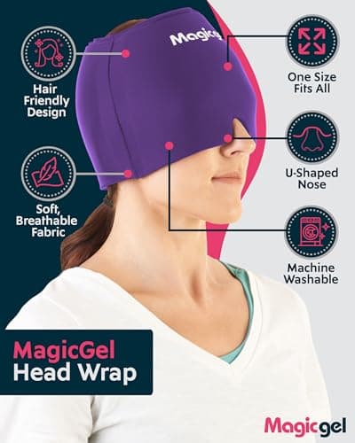 Magic Gel Migraine Ice Head Wrap | Véritable soulagement de la migraine et des maux de tête | La casquette originale contre les maux de tête | Froid, confortable, sombre et frais ; (Violet)