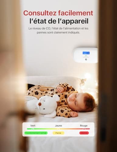 X-Sense Détecteur de Monoxyde de Carbone, Détecteur de CO à Pile Remplaçable avec Affichage Numérique, Alarme de Monoxyde de Carbone Portable avec Mémoire de Valeur de Crête de CO, XC0C-SR
