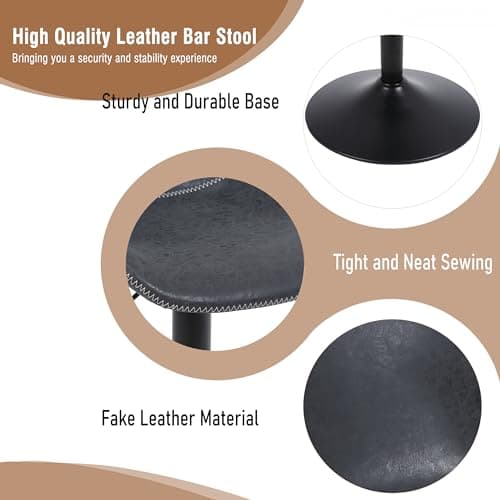 Ermnois Lot de 2 tabourets de Bar pivotants avec Dossier Chaises de Bar Modernes réglables sans accoudoirs en Cuir synthétique Noir