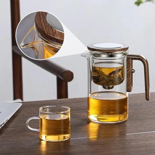 Adius Théière de Sorcellerie, Théière en Verre à séparation d'eau avec poignée en Bois, Théière Magique en Verre à contrôle de Pression, Théière en Verre avec infuseur. (520ml)