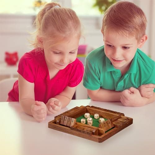 Relaxdays Shut The Box, 10 battants, de 2 à 4 Joueurs, en Bois, pour Petits et Grands, avec dés, Marron et Vert