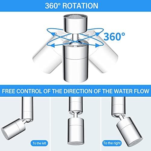 ZONSUSE 360° Pivotant Aérateurs de Robinet, Embout Robinet Cuisine, Aérateurs pour Robinet Pivotant, 2 Modes Mousseur Robinet Economie Eau, Pour lavabo de Cuisine de Salle de Bain (Argent)