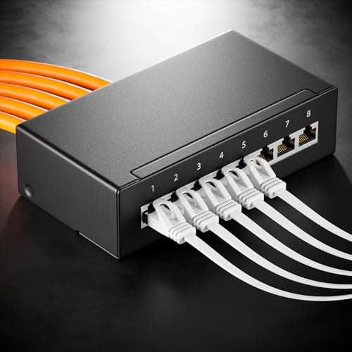 deleyCON 10x 0,5m Plat CAT7 Câble Réseau (CAT 7 avec 10 Gbit/s) Gigabit LAN - RJ45 Ethernet Court Câble de Raccordement Plat - pour Internet Switch Routeur Modem Panneau de Brassage - Blanc