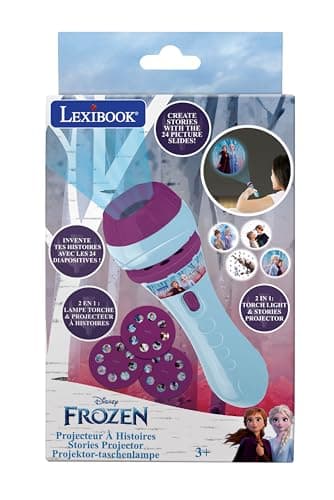 Lexibook, Lampe Torche et projecteur La Reine des Neiges avec 3 disques, 3+ ans, 24 Images, créez vos propres histoires, LTC050FZ, Blanc,violet