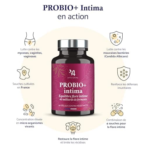Probio+ Intima - Probiotique Flore Intime - Jusqu'à 40 Milliards UFC/Jour - 4 Souches Lactobacillus Reuteri, Rhamnosus Crispatus et Acidophilus - 100% FRANÇAIS