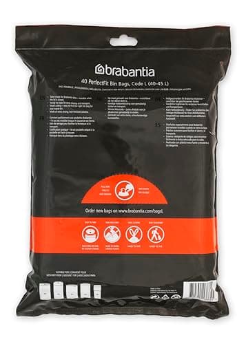 Brabantia Sacs Poubelle PerfectFit (Code L - 40L / 45L), Ultra Résistant, Poignées Coulissantes (40 Sacs)