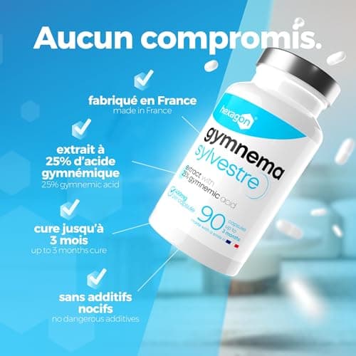 Gymnema Sylvestre 400mg - Jusqu’à +3 Mois de Cure - Soutien Naturel - Gestion des Envies Sucrées - Made in France - 90 Gélules Végétales - Vegan - Hexagon