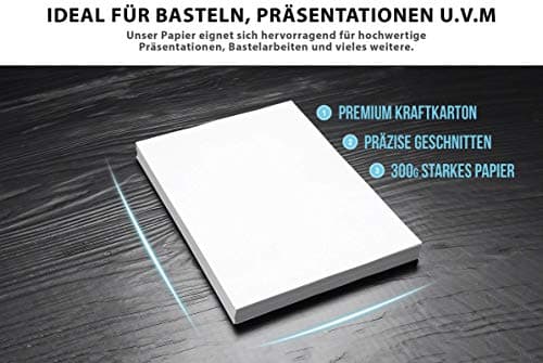 Cartone artigianale 300g / m2 - 50 Feuilles CARTA PREMIUM bianco puro - DIN A4-21 x 29,7 cm - carta per stampante bianca non stampata per fotografia, presentazioni, artigianato, scrapbooking
