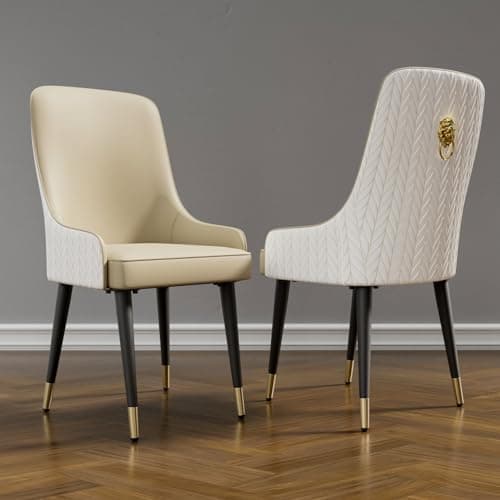 FATIVO Lot de 2 Chaises Scandinave Salle à Manger: Chaise Beige de Cuisine en Cuir Confortable Chaise Design Salon avec Pieds en Métal Rembourrée pour Restaurant - 43.5x43.5x90cm