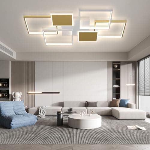Plafonnier LED moderne Dimmable avec télécommande, lampe de salon noire plafonnier LED plafonnier noir L90 / L110CM plafonnier (L90CM - Doré)