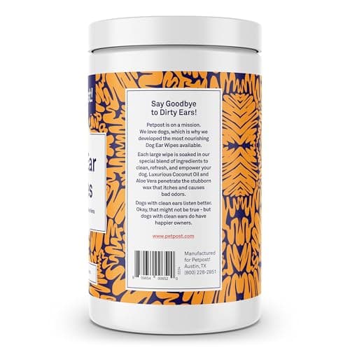 Petpost | Lingettes nettoyantes pour oreilles de chien – Tampons en coton ultra doux XL dans une solution d'huile de noix de coco et d'aloès – Remède pour le rinçage et le nettoyant d'oreille de chien