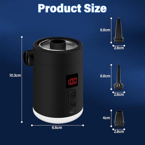 ALFFREUDE Pompe a Air Électrique avec Lumière LED, Gonfleur Electrique avec 3 Buses, Gonfleur Matelas Gonflable 4000mAh, Pompe électrique Portable, Mini Pompe a Air pour bouée,lit Jouet Piscine
