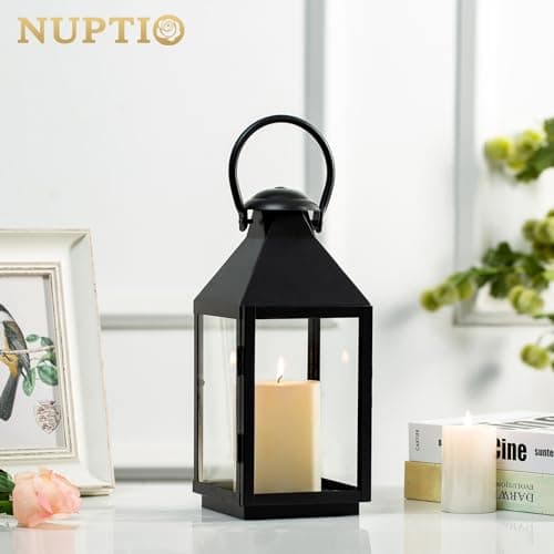 NUPTIO Lanternes Decorative Lanterne Jardin, Porte-Bougie Métal Lanterne Suspendue Rustique 26cm Haut, Lanterne Bougie Exterieur Interieur, Grande Lanterne Bougeoir pour Patio Cour Fête Mariage