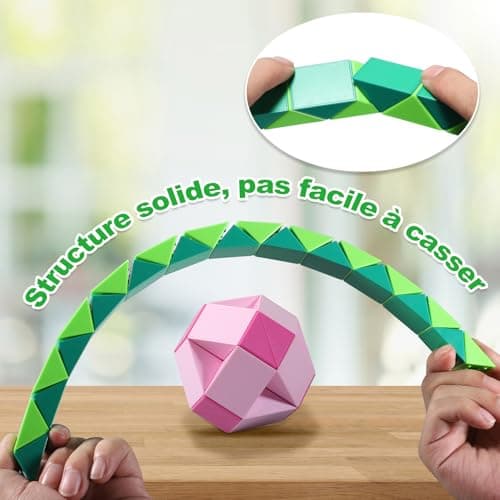 ECHOCUBE Serpent Magique, 2 Paquets de 24 Pièces Magique Cube de Serpent Twist Casse-tête Cadeaux de Fête, Jouets Créatifs Magic Ruler Snake Cube pour Enfants/Adultes (Vert et Rose)