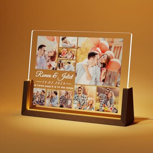 LUCKOR Cadeau Noel pour Couple Copain et Copine - Cadre Photo Personnalisé - Cadeau Personnalisé pour Femme et Homme de Noël St-Valentin Anniversaire - Cadeaux Lumineux Noel - Lampe Photo