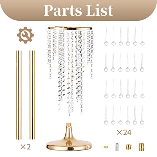 Sziqiqi 55cm Doré Centre de Table Mariage Vase avec Chaîne en Cristal - 2 Pièces Vases Centre de Table Fleur en Métal Vase Mariage Haut Anniversaire Bapteme Noel Communion Nouvel