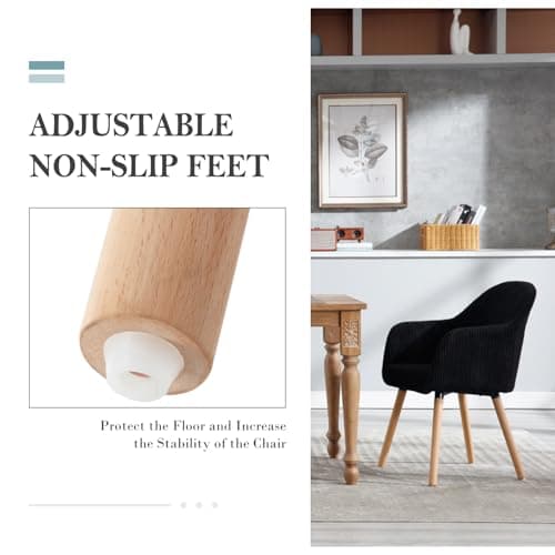 WOLTU Chaise de Salle à Manger, Lot de 6 Chaises, Chaise Ergonomique, Chaise de Cuisine avec Accoudoirs, Chaise Rembourrée avec Pieds en Bois Massif, en Velours Côtelé, Noir, EZS26sz-6