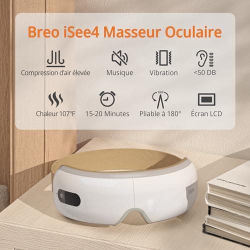Breo Masseur Oculaire Premium avec Chaleur et vibration, massage électrique des yeux pour détendre les yeux, améliore la qualité du sommeil, soulage la fatigue visuelle et les yeux secs - iSee4