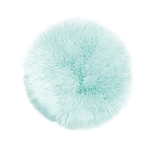 Teppich Wölkchen Tapis en Fausse Fourrure d'agneau et Peau de Mouton - Carpette Moelleuse pour Chambre à Coucher, Salon, Crèche - Jet de Divan de Décoration Chaise - Vert Menthe - 90cm - Rond