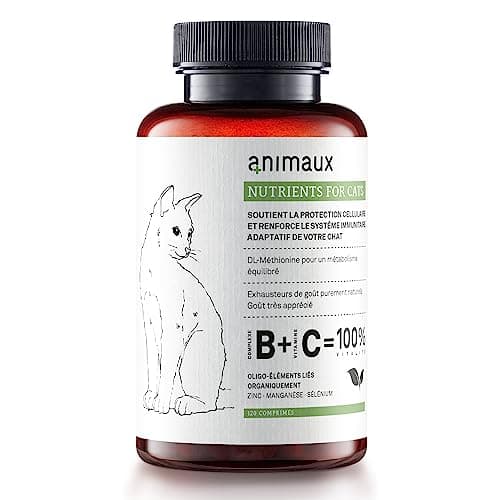 Vitamines pour chats - 120 comprimés à mâcher - Métabolisme, système immunitaire, peau & pelage - Complément alimentaire avec complexe de vitamines B, oméga 3, zinc & plus - animaux Nutrients for Cats
