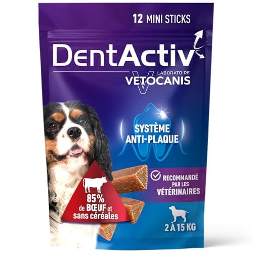 Vetocanis | Dentactiv | Stick Dentaire Chien | Friandises pour Chien Gourmandes | pour l'Hygiène et Santé du Chien | Riche en Viande | 85% de Boeuf | Recommandé par Les Vétérinaires | Chien 2 à 15 kg