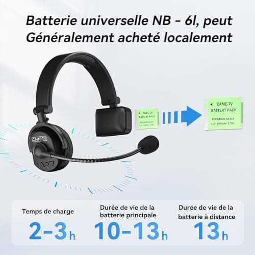 Came-TV Confezione da 9 cuffie interfoniche wireless Waero, sistema di comunicazione interfonico full-duplex, distanza fino a 1200 piedi, con microfono ENR con cancellazione del rumore e funzione mute