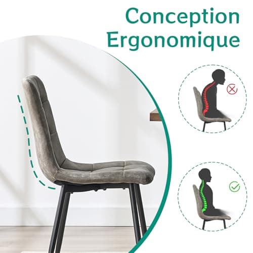 JIJIAN Lot de 4 Chaises de Salle à Manger, Chaises de Cuisine en Tissu Technologique, Chaises Rembourrées pour Salon avec Pieds en Métal Noir, pour la Salle à Manger, la Salle d'attente, Gris Kaki