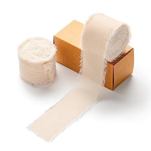 AOKSUNOVA Ruban en mousseline de soie de 3,8 cm - Ruban cadeau en tissu - Abricot