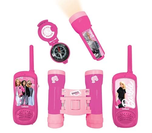 Lexibook, Barbie, Set d'aventurier pour Enfants, Talkie-Walkies 120m, Jumelles, Lampe Torche, Boussole, Rose, RPTW12BB