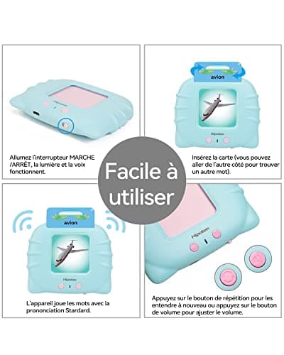 Cartes éducatives,Flash Jouets éducatifs pour Jeunes Enfants de 1 à 6 Ans, Jouets préscolaires pour écouter et Apprendre 224 Mots (Bleu français)
