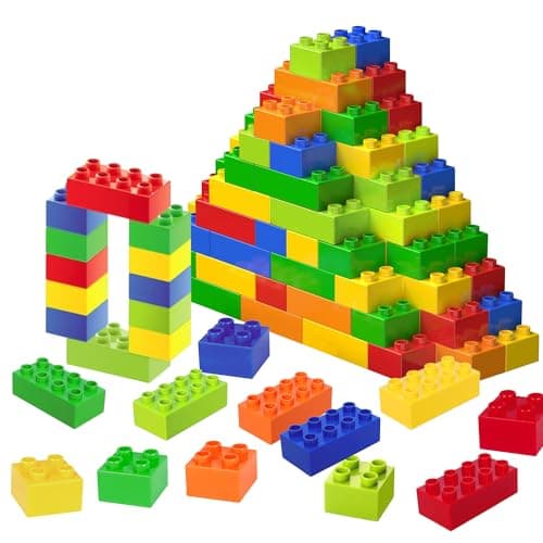 Cabeeskii Grand Jeu de Construction, 60 pièces de Briques en 6 Couleurs et 2 Dimensions, Compatible avec Duplo et Toutes Les Grandes Marques, Jouet idéal pour Les Enfants de 3 Ans et Plus.