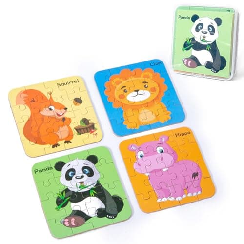 Tangdudu 4 pièces Puzzle Enfant 2 3 4 5 Ans, Jouet Enfant 2 3 4 5 Ans, Puzzles en Bois, Montessori Puzzles Jeux Educatif Animaux Puzzle Jouet pour Garçons Filles 2-5 Ans