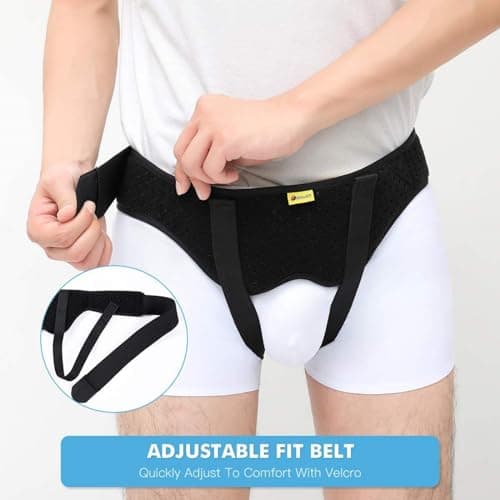 Tenbon Ceinture herniaire pour homme et femme Ceinture herniaire réglable flexible Soutien herniaire Soulagement de la douleur avec 2 coussinets de compression amovibles Hernie gauche et droite (M)