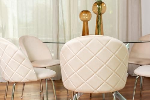 RATTATAN Sara - 2 Chaises fauteuils rembourrées en Velours ou Teddy pour Cuisine ou Salle à Manger avec Pieds en métal (Pieds argentés, Velours Crème)