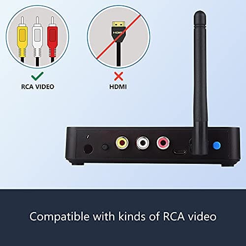 moretop Émetteur et récepteur vidéo et Audio sans Fil 2,4 GHz 8 canaux RCA 480P émetteur avec rallonge à Distance IR pour câble de Streaming, Satellite, DVD vers TV sans Fil pour câble RCA (MT-RCA20)