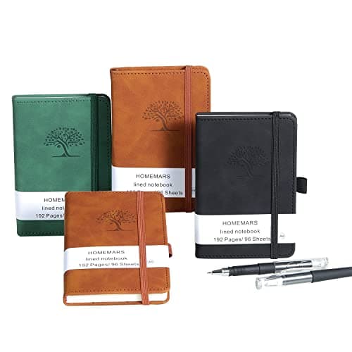 HOMEMARS Carnet de Notes, Petit Carnet, Petit Cahier, 3 Paquet, Cahier de Note, Carnet de Voyage, 14.4 cm x 9.6cm, Marron, Vert, Noir, 192 Pages Chacune, Motif d'arbre en Relief, Cuir végétalien