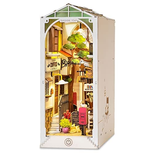 ROBOTIME Kit Book Nook en Bois, Maquette Miniature DIY avec éclairage LED