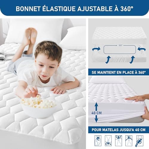 GRT Protège Matelas 160x200 cm Matelassé, Alèse Certifié Oeko-TEX, Surmatelas Imperméable Respirant,Bonnet jusqu'à 40cm avec Élasticité Tout Autour