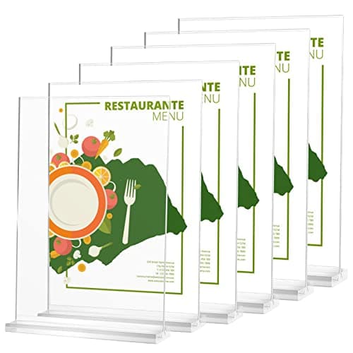 LALAGO 6 pièces Présentoir de table A4, Support acrylique de cartes de menu Présentoir de cartes postales, Présentoir de menus A5 Présentoir publicitaire pour restaurant, café, magasin, hôtel