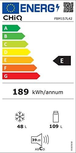 CHIQ Réfrigérateur congélateur bas FBM157L42 157L (109+48), Largeur 47cm, Low frost, 39 db, Portes réversibles, 12 ans de garantie sur le compresseur